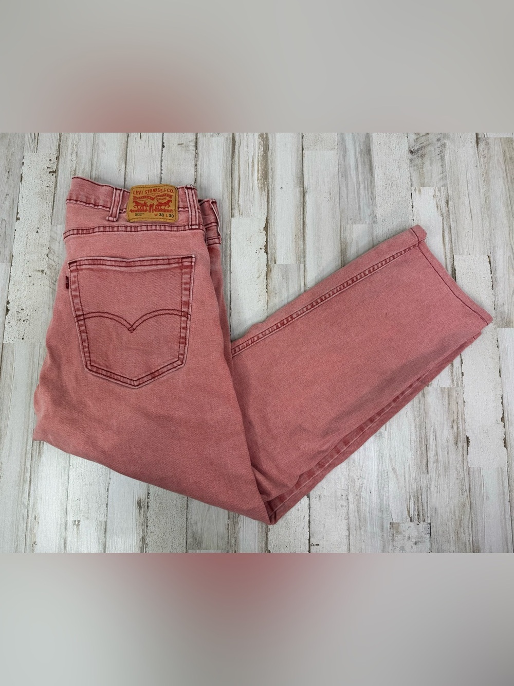 Levis 502 Pants Jeans Men 36x26 Denim Stretch Pink Straight